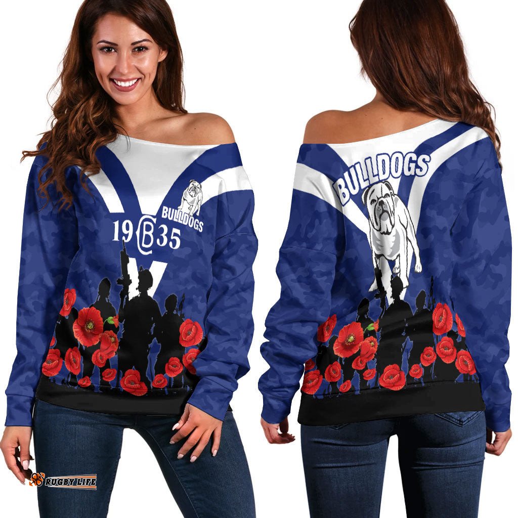 Canterbury Bankstown Bulldogs Anzac Day Camo Women Off Shoulder Sweater