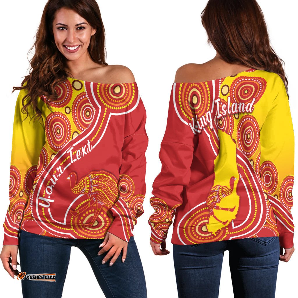 Custom Personalised King Island Off Shoulder Sweater Emu Aboriginal Tasmania Australia