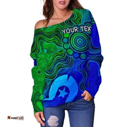 Custom Aboriginal Women's Off Shoulder Sweater , Torres Strait Islands Flag