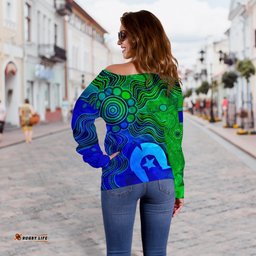 Custom Aboriginal Women's Off Shoulder Sweater , Torres Strait Islands Flag