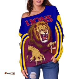 Custom Personalised Brisbane Women's Off Shoulder Sweater Lions Three Stripes