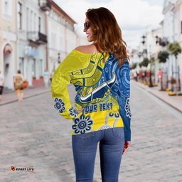 Custom Personalised Cowboys Rugby Off Shoulder Sweater Aboriginal Boomerang Go Premiers North Queensland
