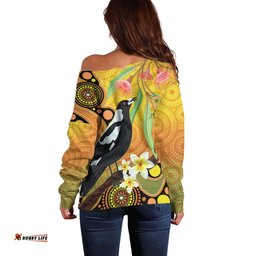 Australia Eucalyptus Flower And Magpie Off Shoulder Sweater Aboriginal Art