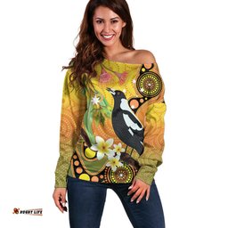 Australia Eucalyptus Flower And Magpie Off Shoulder Sweater Aboriginal Art