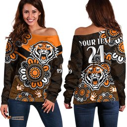 Custom Personalised NRL Wests Tigers Rugby Founded 1999 Aboriginal Off Shoulder Sweater