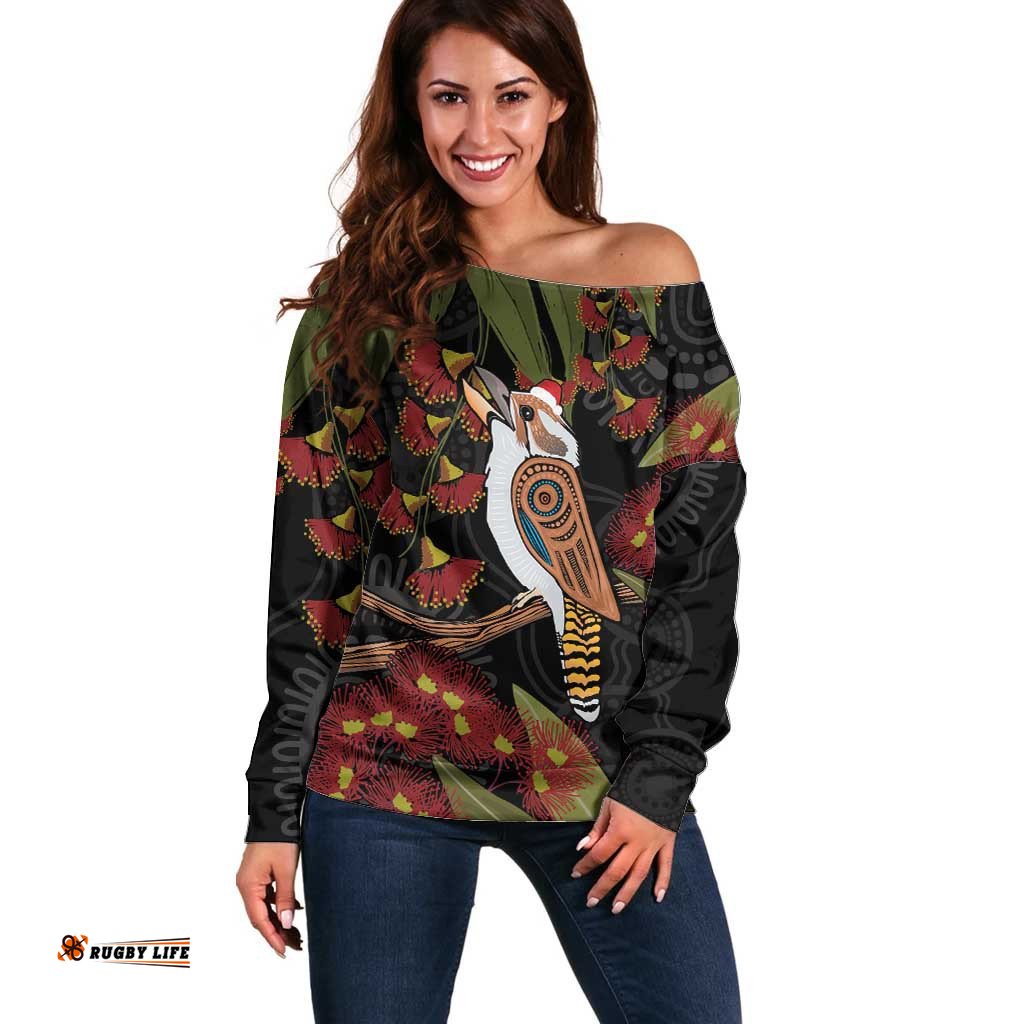 Australia Indigenous Christmas Off Shoulder Sweater Kookaburra Aboriginal