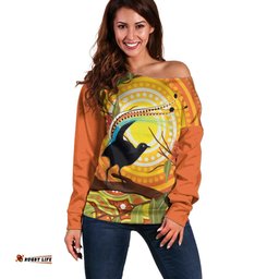 Australia Superb Lyrebird Off Shoulder Sweater Aboriginal Art