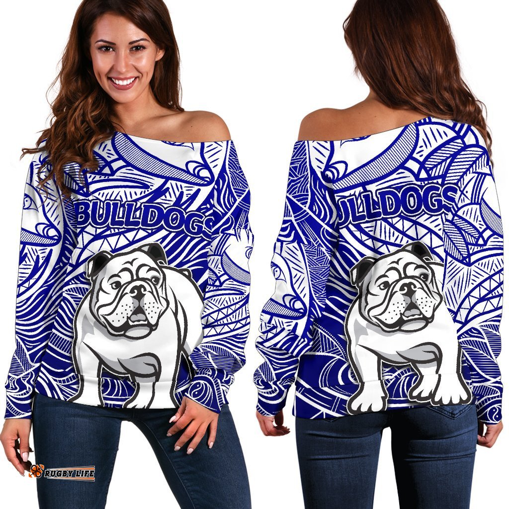 Bulldogs Women's Off Shoulder Sweater Tribal Style