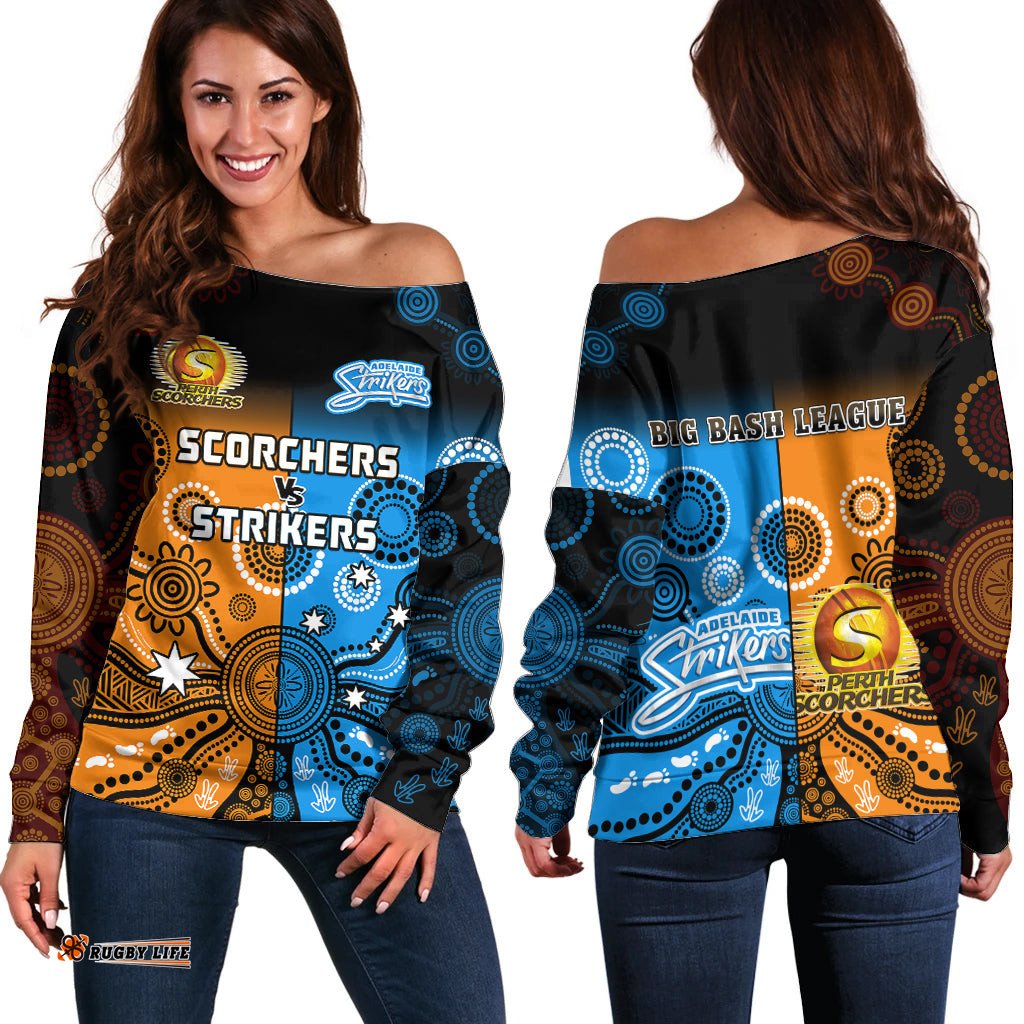Perth Scorchers and Adelaide Strikers Cricket Off Shoulder Sweater Aboriginal Art 08
