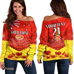 Custom Personalised Suns Football ANZAC Women Off Shoulder Sweater Lest We Forget