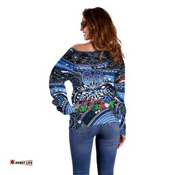 Merry Christmas AFL Cats Off Shoulder Sweater Aboriginal Santa Football Mascot