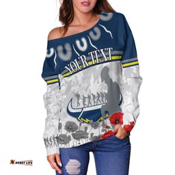 Custom Personalised Cowboys Anzac Women Off Shoulder Sweater Aboriginal Lest We Forget
