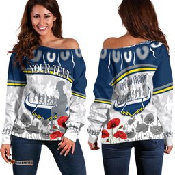 Custom Personalised Cowboys Anzac Women Off Shoulder Sweater Aboriginal Lest We Forget