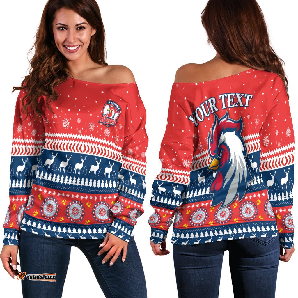 Custom Personalised Roosters Off Shoulder Sweater Merry Christmas Sydney