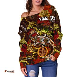 Custom Aboriginal Women's Off Shoulder Sweater , Kangaroo and Lizard Dot Painting Art