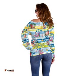 Surfing Christmas Off Shoulder Sweater Tropical Santa Let's Go Surfing