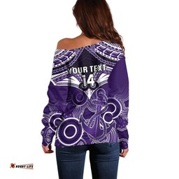 Personalised Dockers Football Off Shoulder Sweater Fremantle Aboriginal Mix Polynesian Pattern