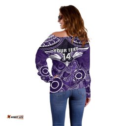 Personalised Dockers Football Off Shoulder Sweater Fremantle Aboriginal Mix Polynesian Pattern