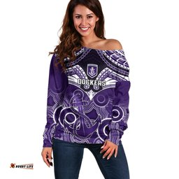 Personalised Dockers Football Off Shoulder Sweater Fremantle Aboriginal Mix Polynesian Pattern