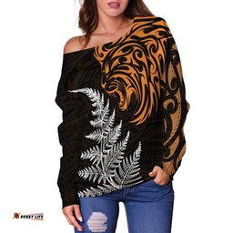 Custom Personalised Leo Zodiac Style Maori Off Shoulder Sweater Orange Lion
