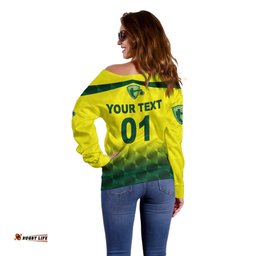 Custom Personalised Australia Cricket Off Shoulder Sweater Aussie Unique Gradient Yellow Vibes 02