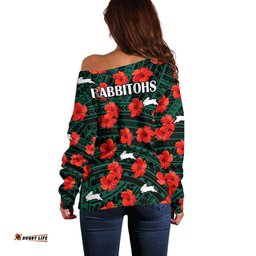 Rabbitohs Rugby Off Shoulder Sweater Polynesian Style With Hibiscus