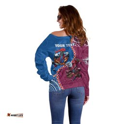 Personalised Eagles And Knights Rugby Off Shoulder Sweater Aboriginal Mix Polynesian Pattern