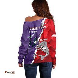 Personalised Storm Mix Dolphins Rugby Off Shoulder Sweater Sporty Version