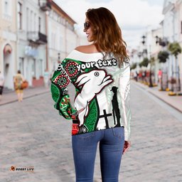 Custom Personalised Rabbitohs Women's Off Shoulder Sweater Indigenous Anzac Day