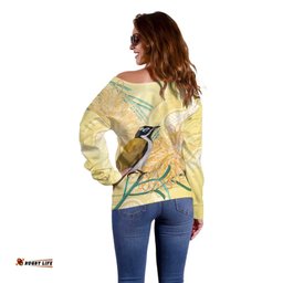 Australia Grevillea And Honeyeaters Off Shoulder Sweater Aboriginal Art Watercolor Style