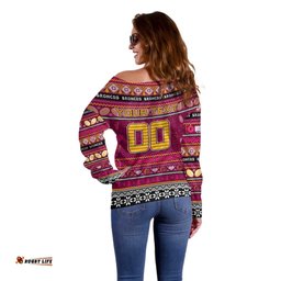 Personalized Broncos Rugby Xmas Off Shoulder Sweater Australia NRL Mascot