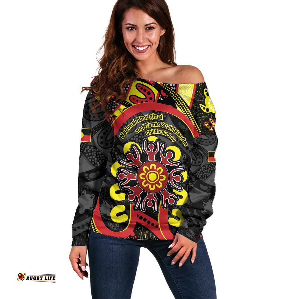 Australia Indigenous Children's Day Off Shoulder Sweater Strong In Culture Stronger Together Aboriginal Art