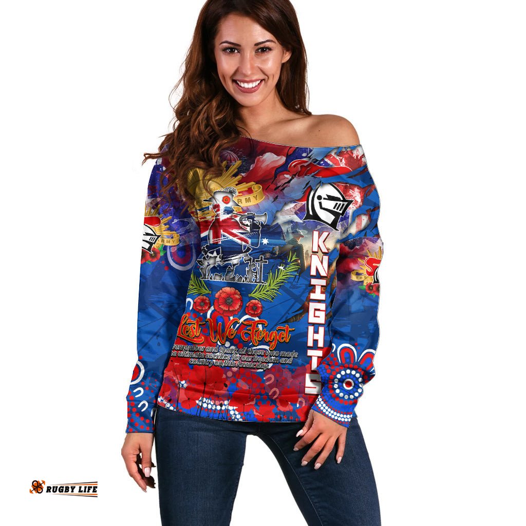 Personalised Australia Rugby Knights ANZAC Off Shoulder Sweater Newcastle Scratch Style