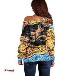 Aboriginal Dragonfly Off Shoulder Sweater As Long As I Breathe You'll Be Remembered