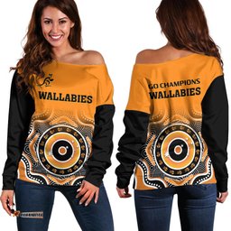 Wallabies Rugby Off Shoulder Sweater Aussie Go Champions Indigenous Orange