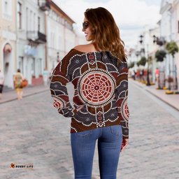 Womens Off Shoulder Sweater Aboriginal Dot Painting Sweater Ver03
