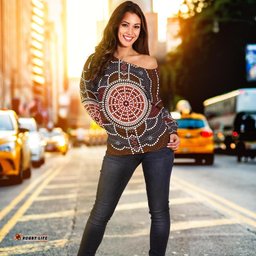 Womens Off Shoulder Sweater Aboriginal Dot Painting Sweater Ver03