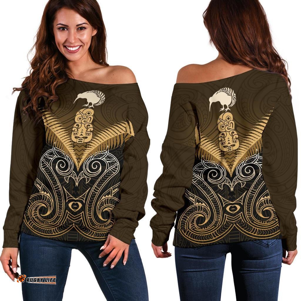 Maori Manaia New Zealand Off Shoulder Sweater Gold