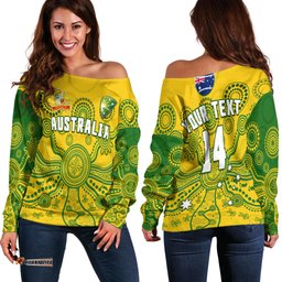 Custom Text And Number Cricket Australia Off Shoulder Sweater Aussie Indigenous Special Version