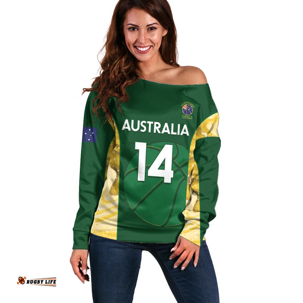 Custom Australia Basketball Off Shoulder Sweater Go Champions Aussie Opals National Color