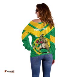 Personalised Australia Boxing Kangaroo Off Shoulder Sweater Aussie Pride National Color