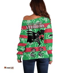 NAIDOC Rabbitohs Rugby Off Shoulder Sweater Go The Bunnies Aboriginal Dots