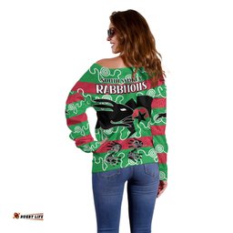 NAIDOC Rabbitohs Rugby Off Shoulder Sweater Go The Bunnies Aboriginal Dots