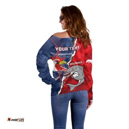 Personalised Dolphins And Roosters Rugby Off Shoulder Sweater NRL Sporty Style