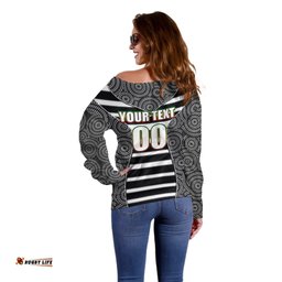 NRL Panthers Off Shoulder Sweater Mix Dot Aboriginal Black Version