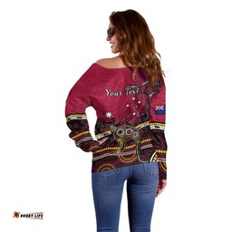 Personalised June 6 Queensland Day Off Shoulder Sweater Australian Aboriginal Art