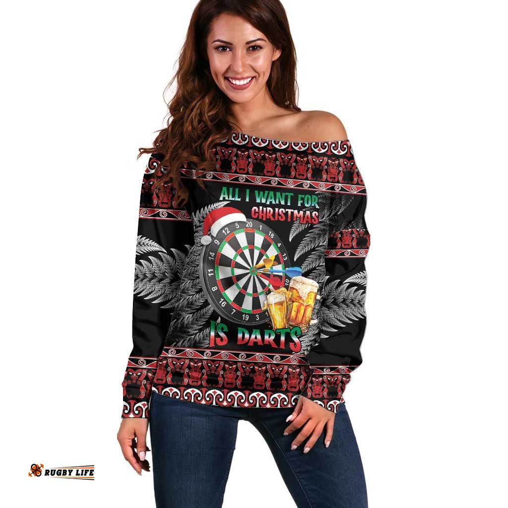 All I Want For Christmas Is Darts New Zealand Off Shoulder Sweater