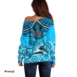 Sharks Rugby Off Shoulder Sweater Go Sharkies Aboriginal Mix Polynesian Pattern