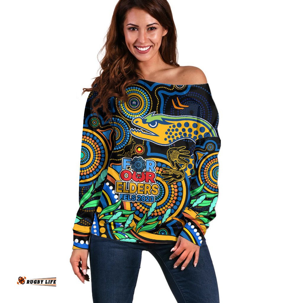 Eels Rugby Aboriginal Art Off Shoulder Sweater NAIDOC Indigenous Tribal
