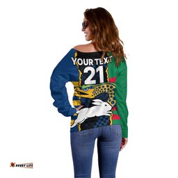 Custom Text And Number NRL Combine Rabbitohs and Eels Off Shoulder Sweater 08